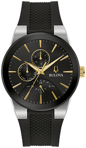 98C146 Bulova Classic Japanese Quartz Day-Date Black Dial Two-Tone Stainless Steel Men's Watch