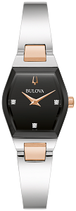 98P216 Bulova Classic Japanese Quartz Diamond Accent Black Dial Stainless Steel Women's Watch