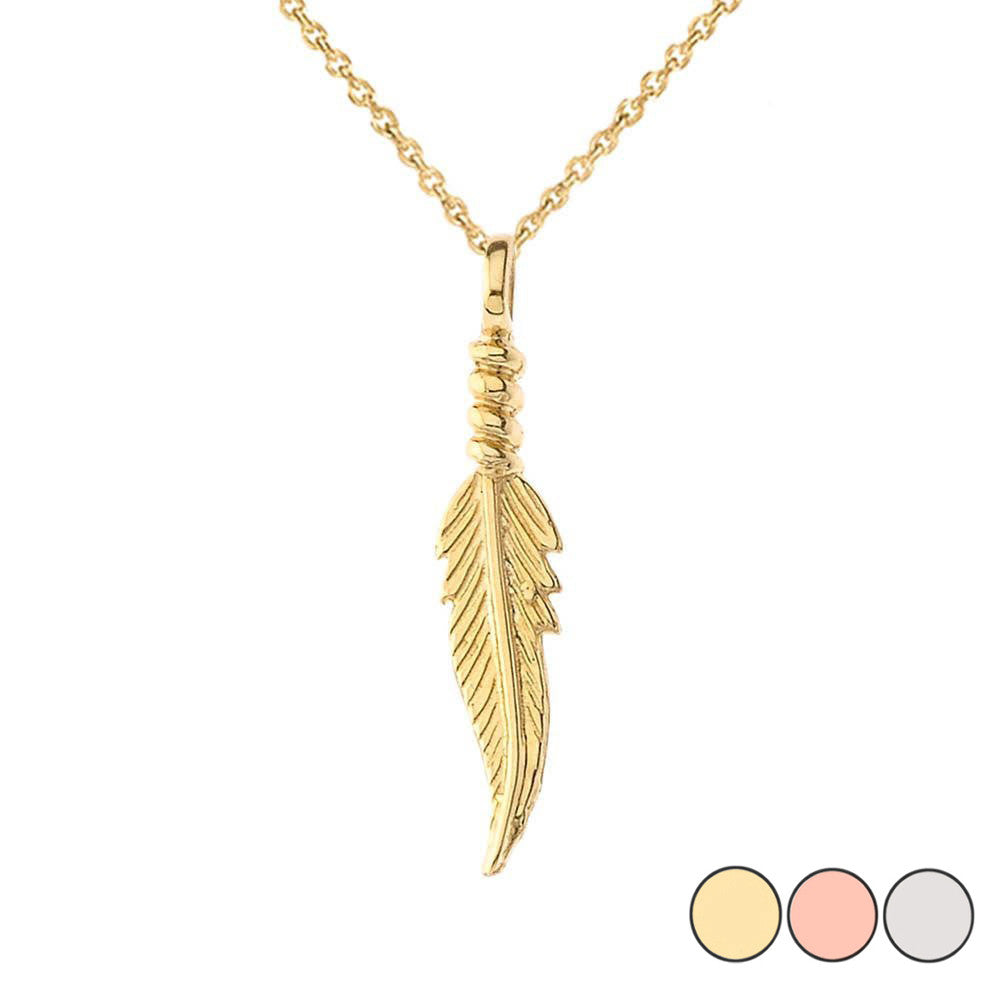 Solid Gold Dainty Feather Pendant Necklace(Available in Yellow/Rose/White Gold)