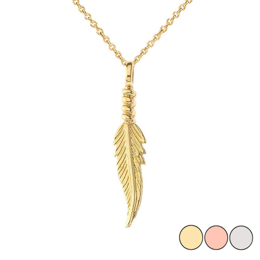 Solid Gold Dainty Feather Pendant Necklace(Available in Yellow/Rose/White Gold)