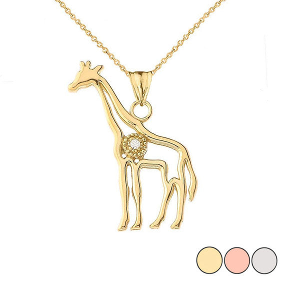 Diamond Giraffe Pendant Necklace in Gold (Available in Yellow/Rose/White)