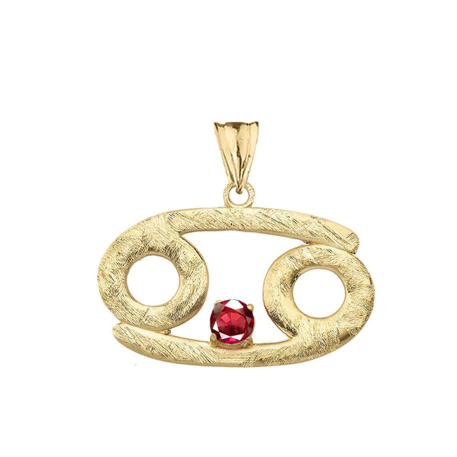 Gold Custom Satin Finish Zodiac Sign Birthstone Astrology Pendant Necklace (Available in Yellow/Rose/White Gold)