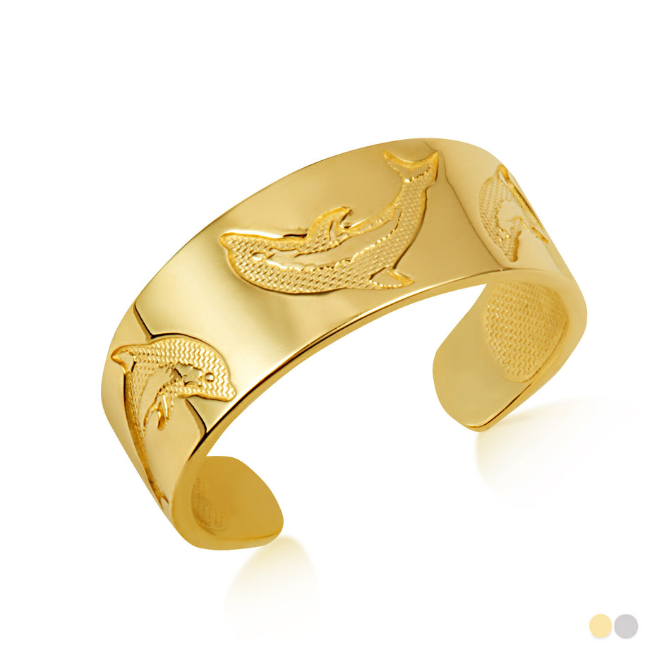 Gold Woman's Chic Dolphin-Inspired Toe Ring (Available in Yellow/White Gold)