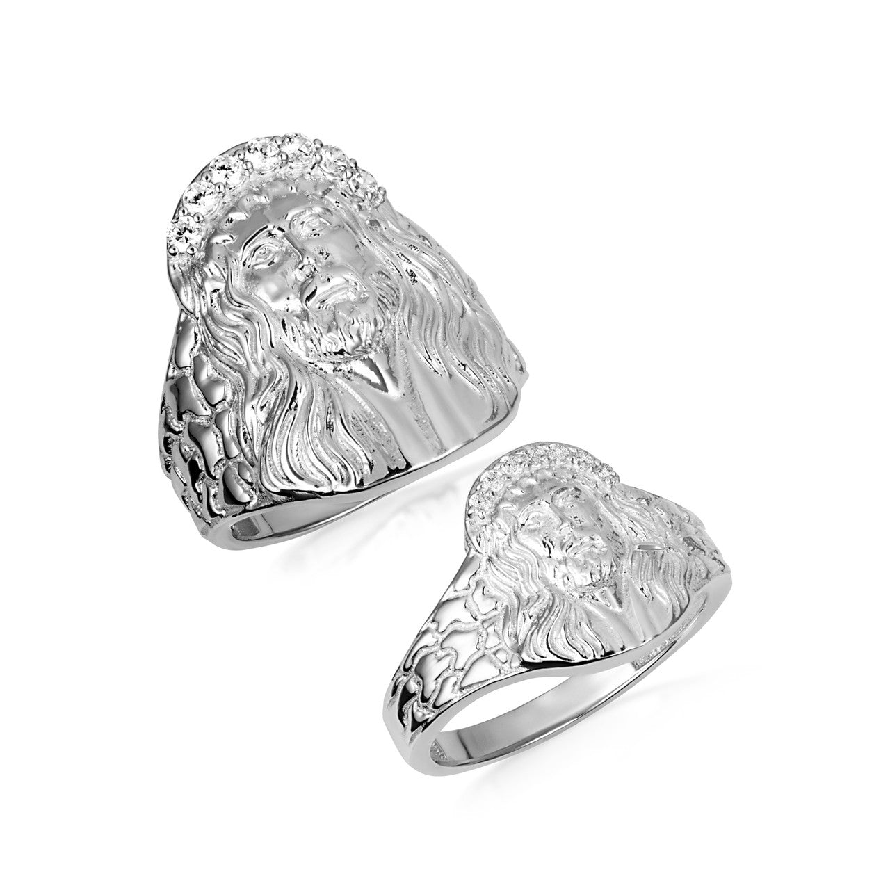.925 Sterling Silver Cubic Zirconia Jesus Christ Crown of Thorns Nugget Ring (Available in Small/Large)