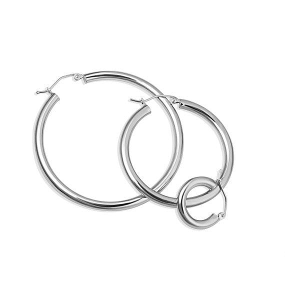 .925 Sterling Silver Tube Hoop Earrings (Available in Small/Medium/Large)