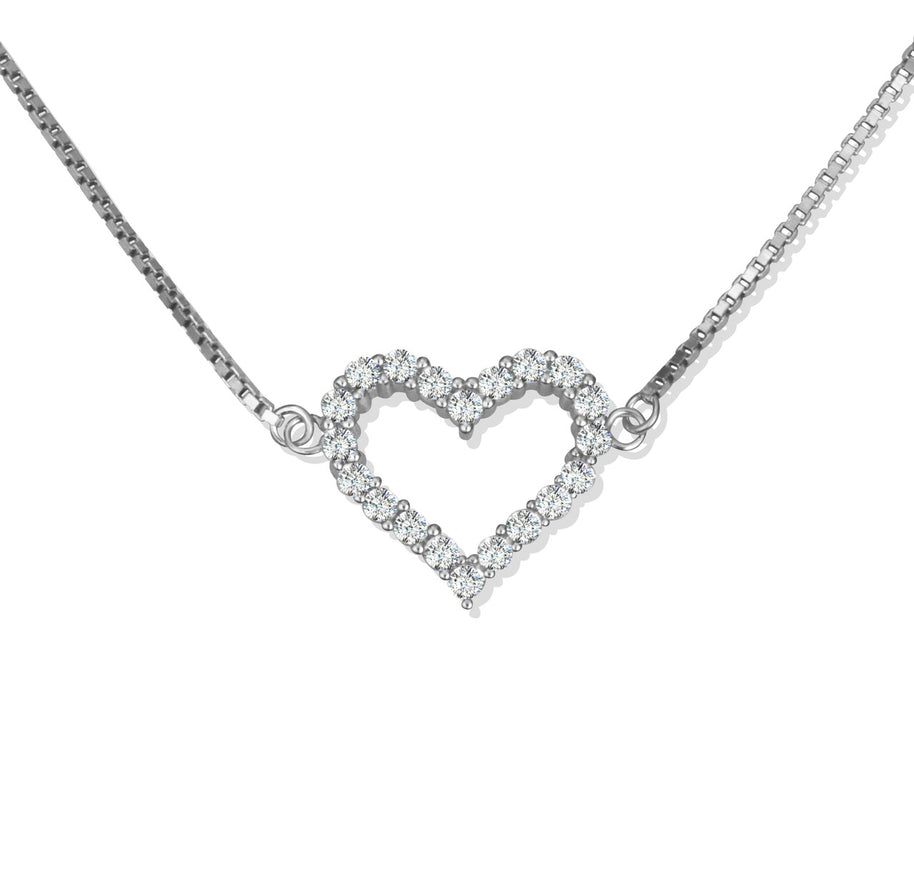 .925 Sterling Silver Adjustable Studded Heart Beaded Lariat Bracelet