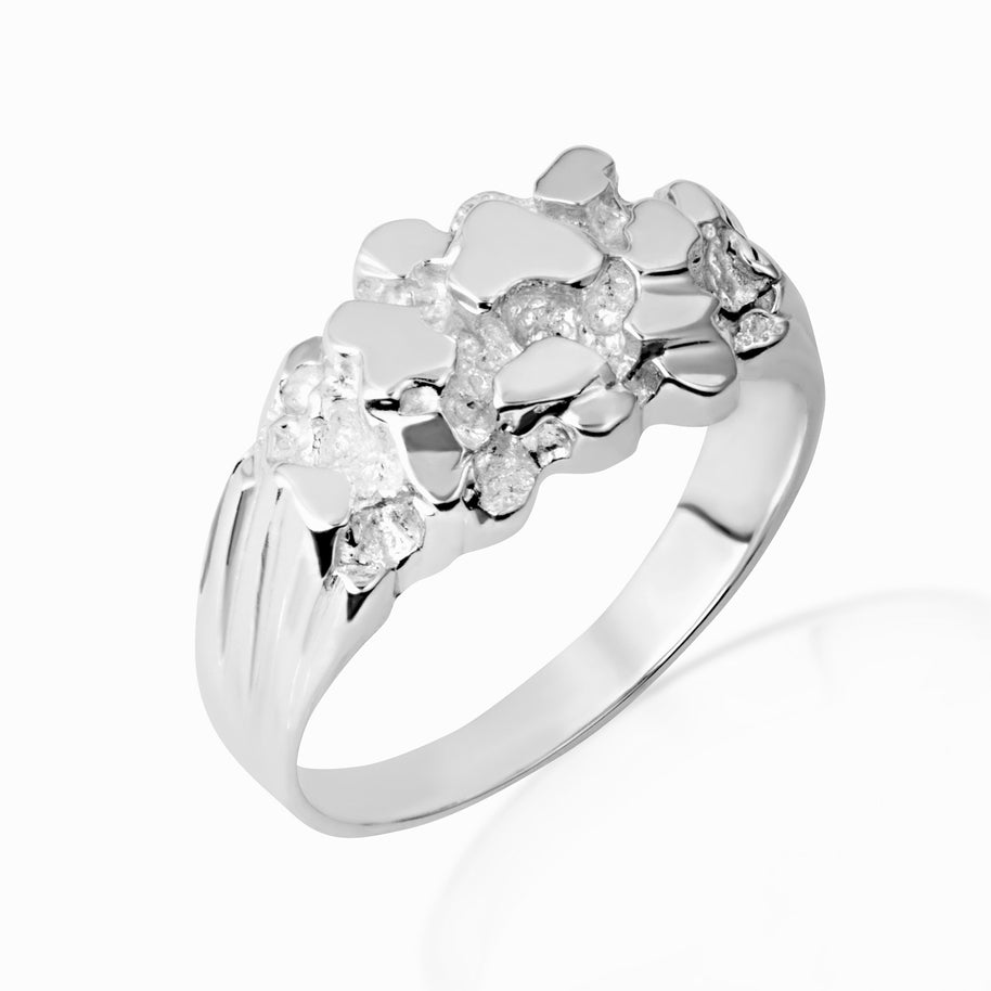 Solid .925 Sterling Silver Men's Nugget Ring