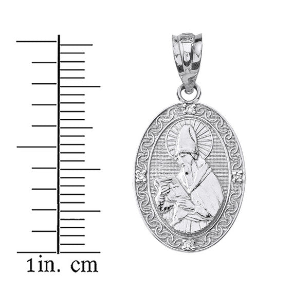 Sterling Silver Engravable CZ Saint Augustine Oval Pendant Necklace 1.04