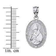 Sterling Silver Engravable CZ Saint Augustine Oval Pendant Necklace 1.04