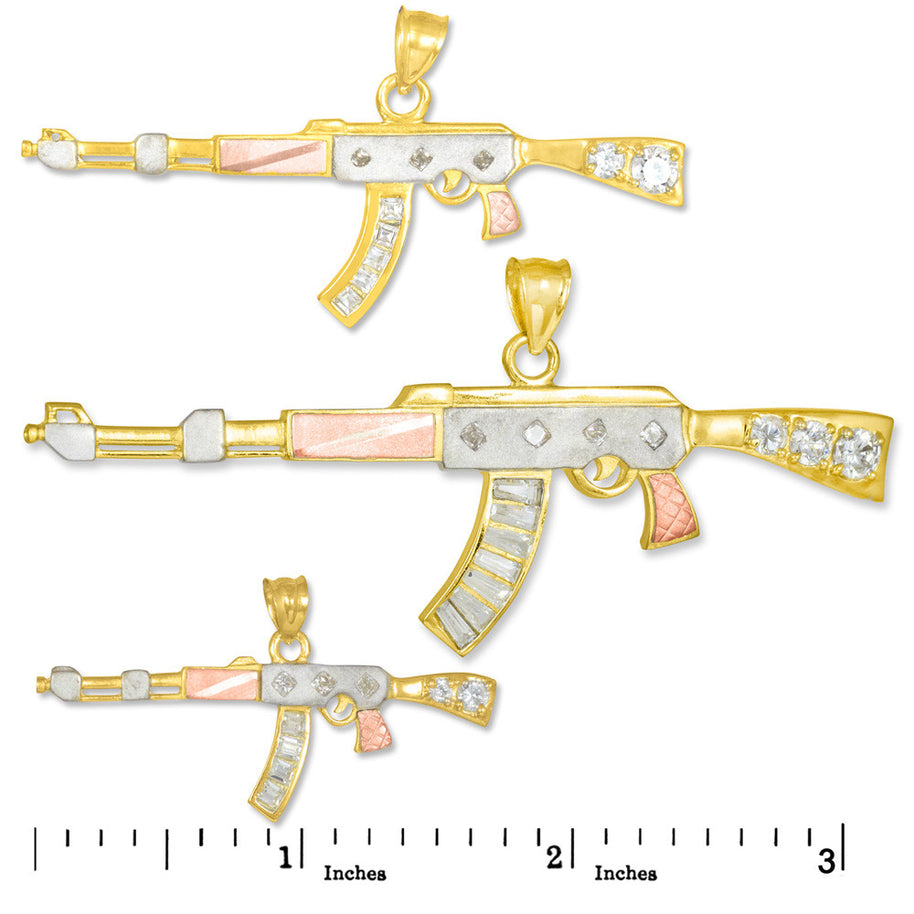 Tri-tone Gold AK-47 Rifle CZ Pendant