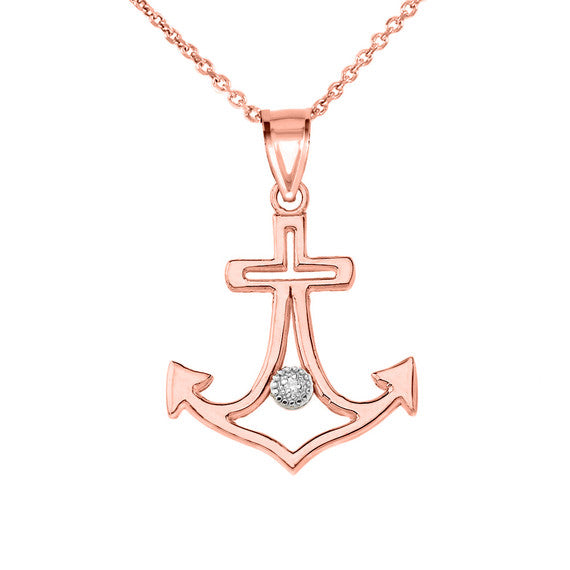 Diamond Outline Anchor Pendant Necklace in Gold (Yellow/Rose/White)