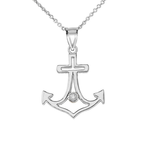 Diamond Outline Anchor Pendant Necklace in Gold (Yellow/Rose/White)