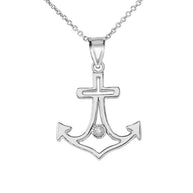 Diamond Outline Anchor Pendant Necklace in Gold (Yellow/Rose/White)