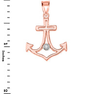 Diamond Outline Anchor Pendant Necklace in Gold (Yellow/Rose/White)