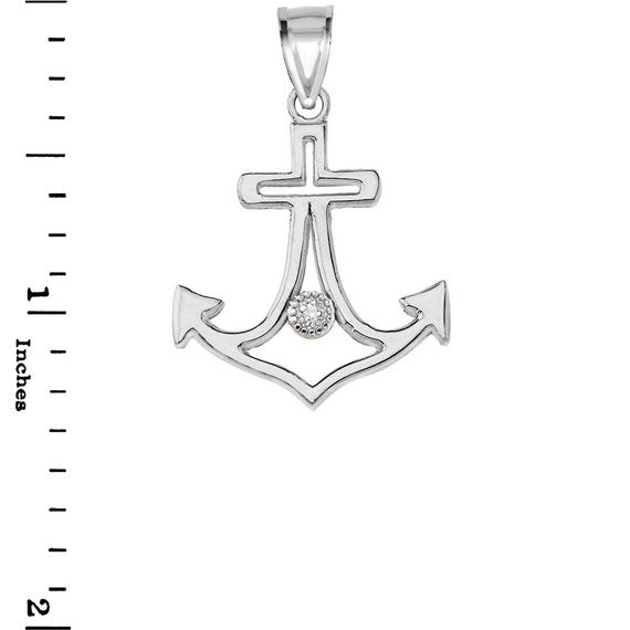 Diamond Outline Anchor Pendant Necklace in Gold (Yellow/Rose/White)