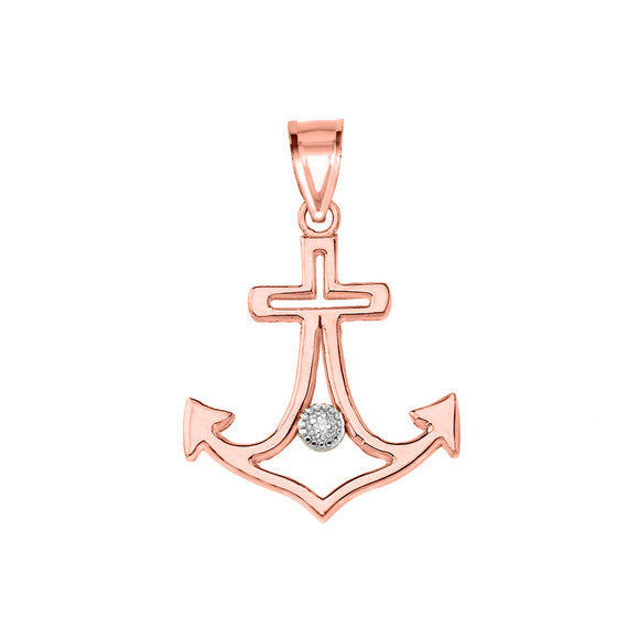 Diamond Outline Anchor Pendant Necklace in Gold (Yellow/Rose/White)