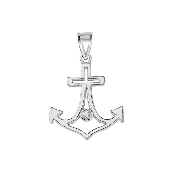 Diamond Outline Anchor Pendant Necklace in Gold (Yellow/Rose/White)