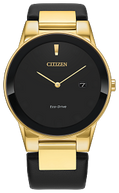 AU2002-01E Citizen Eco-Drive Quartz Leather Strap Watch Black Dial Gold-Tone Stainless Steel Men's Watch