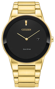 AU2002-52E Citizen Eco-Drive Quartz Gold-Tone Watch Black Dial Gold-Tone Stainless Steel Men's Watch
