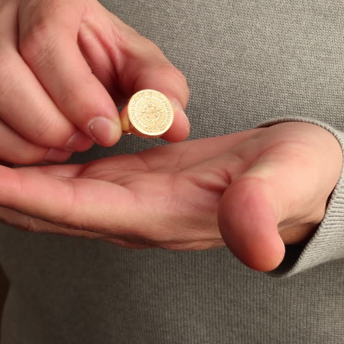 Yellow Gold Aztec Sun Stone Signet Ring