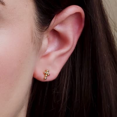 Beaded Cross Earrings in 14K Gold
