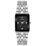 96P202 Bulova Quadra Diamond Black Dial Silver-Tone Ladies Watch