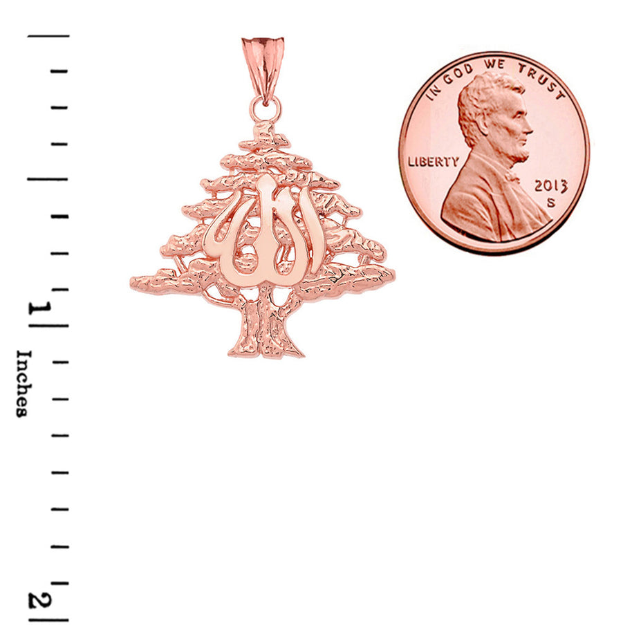 Solid Gold Lebanese Cedar Tree With (ALLAH)Pendant Necklace(Available in Yellow/Rose/White Gold)