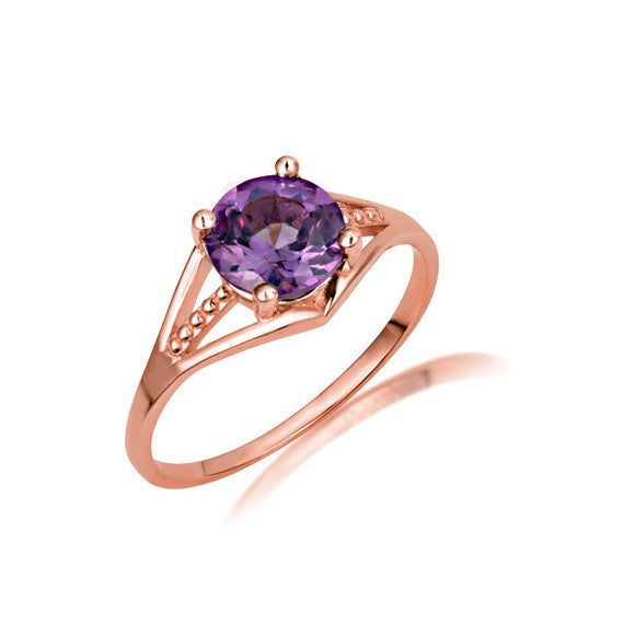 Gold Round Beaded Cubic Zirconia Birthstone Ring (Available in Yellow/Rose/White Gold)