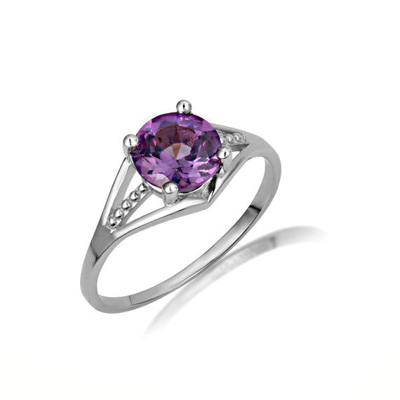 Gold Round Beaded Cubic Zirconia Birthstone Ring (Available in Yellow/Rose/White Gold)