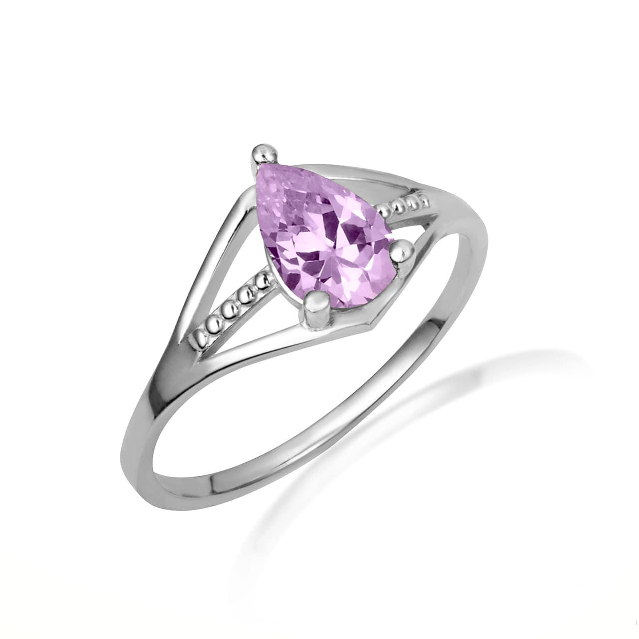 .925 Sterling Silver Round Beaded Cubic Zirconia Birthstone Ring