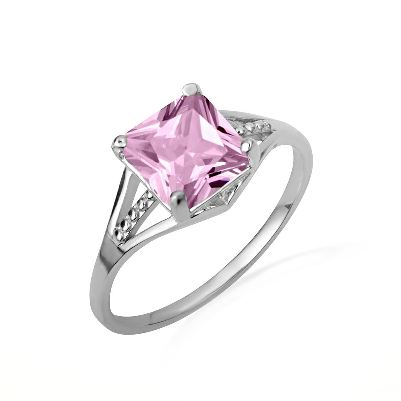 .925 Sterling Silver Square Cut Cubic Zirconia Birthstone Beaded Ring
