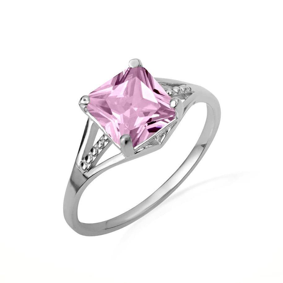 .925 Sterling Silver Square Cut Cubic Zirconia Birthstone Beaded Ring
