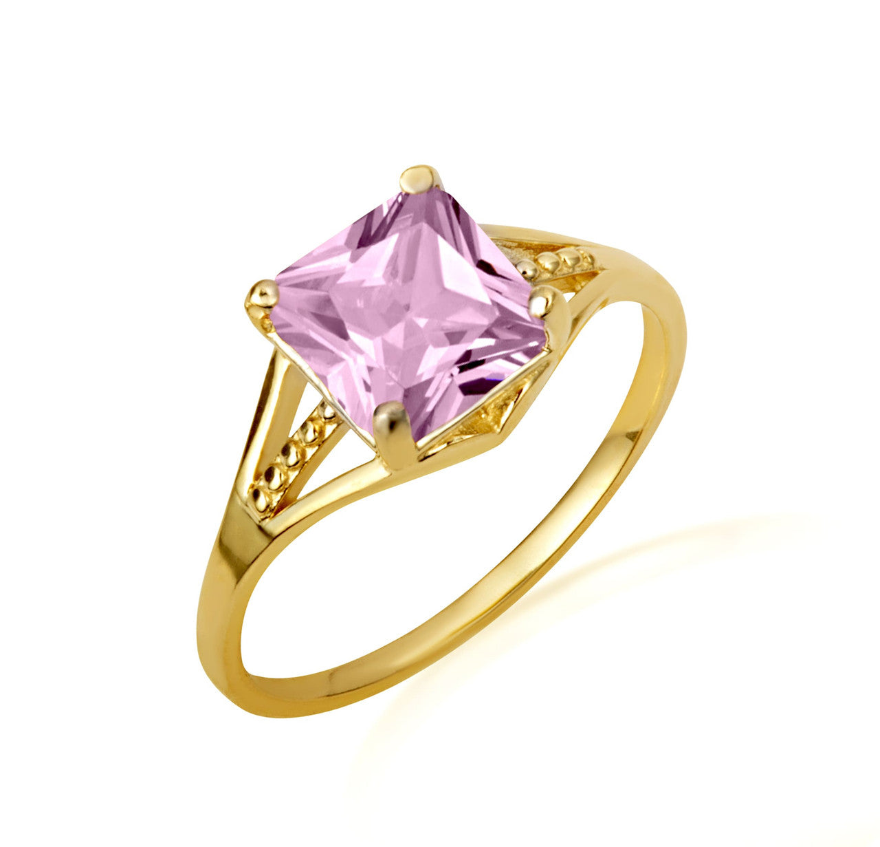 Gold Square Cut Cubic Zirconia Birthstone Beaded Ring (Available in Yellow/Rose/White Gold)