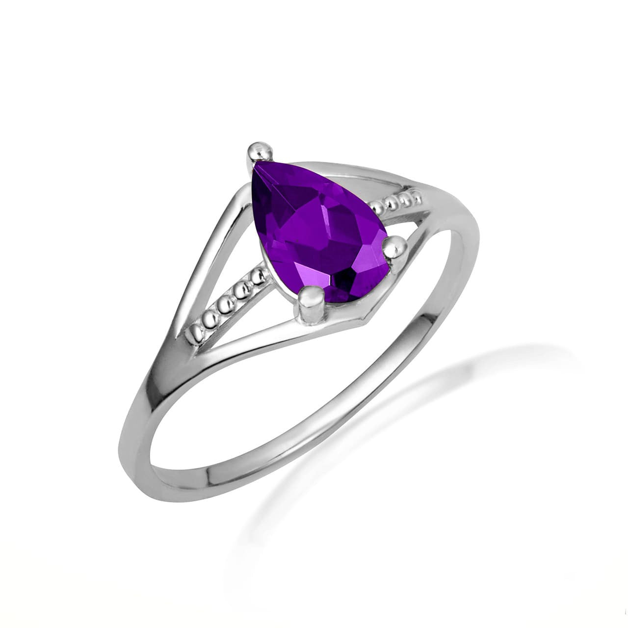 .925 Sterling Silver Round Beaded Cubic Zirconia Birthstone Ring