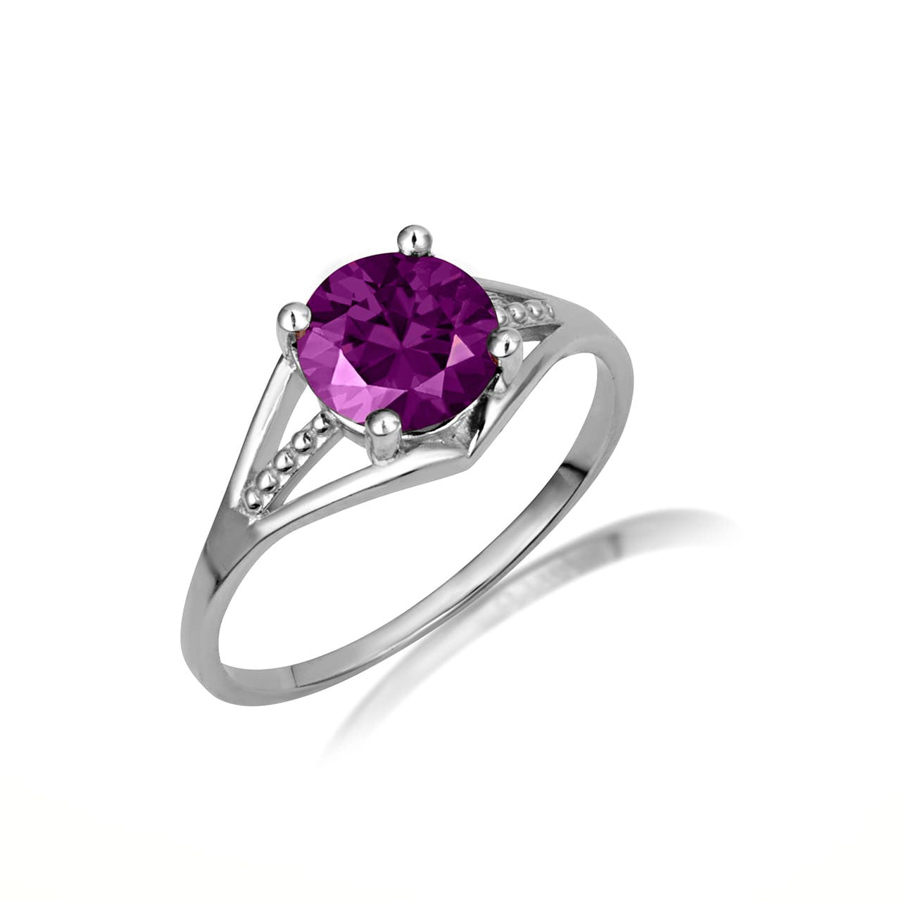 .925 Sterling Silver Round Beaded Cubic Zirconia Birthstone Ring