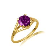 Gold Round Beaded Cubic Zirconia Birthstone Ring (Available in Yellow/Rose/White Gold)