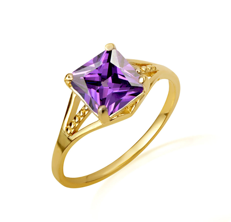 Gold Square Cut Cubic Zirconia Birthstone Beaded Ring (Available in Yellow/Rose/White Gold)
