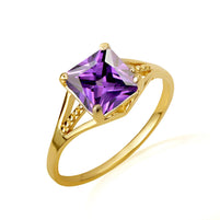 Gold Square Cut Cubic Zirconia Birthstone Beaded Ring (Available in Yellow/Rose/White Gold)