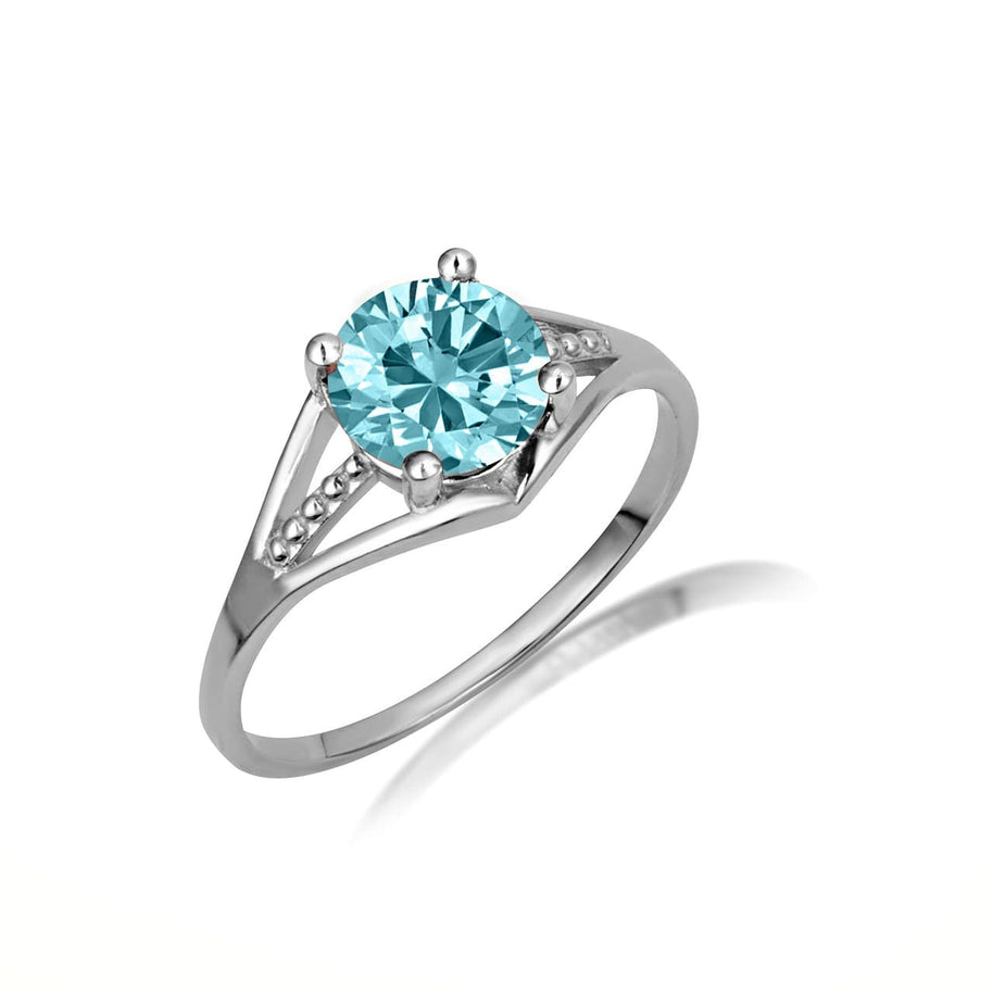 .925 Sterling Silver Round Beaded Cubic Zirconia Birthstone Ring