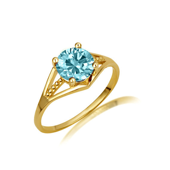 Gold Round Beaded Cubic Zirconia Birthstone Ring (Available in Yellow/Rose/White Gold)