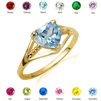 Gold Heart Beaded Cubic Zirconia Birthstone Love Ring (Available in Yellow/Rose/White Gold)