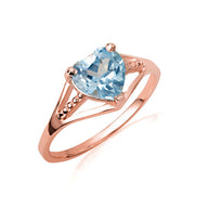 Gold Heart Beaded Cubic Zirconia Birthstone Love Ring (Available in Yellow/Rose/White Gold)