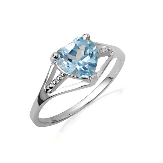 Gold Heart Beaded Cubic Zirconia Birthstone Love Ring (Available in Yellow/Rose/White Gold)