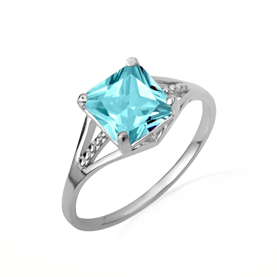 .925 Sterling Silver Square Cut Cubic Zirconia Birthstone Beaded Ring