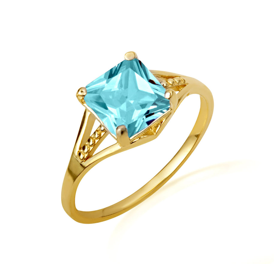 Gold Square Cut Cubic Zirconia Birthstone Beaded Ring (Available in Yellow/Rose/White Gold)