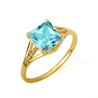 Gold Square Cut Cubic Zirconia Birthstone Beaded Ring (Available in Yellow/Rose/White Gold)