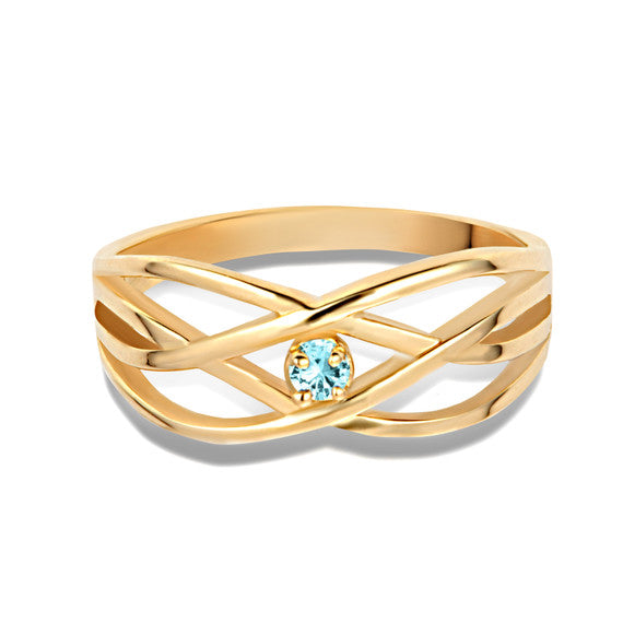 Gold Personalized 1 Birthstone Cross Over Ring (Available in Yellow/Rose/White Gold)