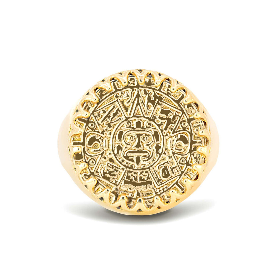 10K/14K Gold Aztec Mayan Sun Calendar Signet Ring