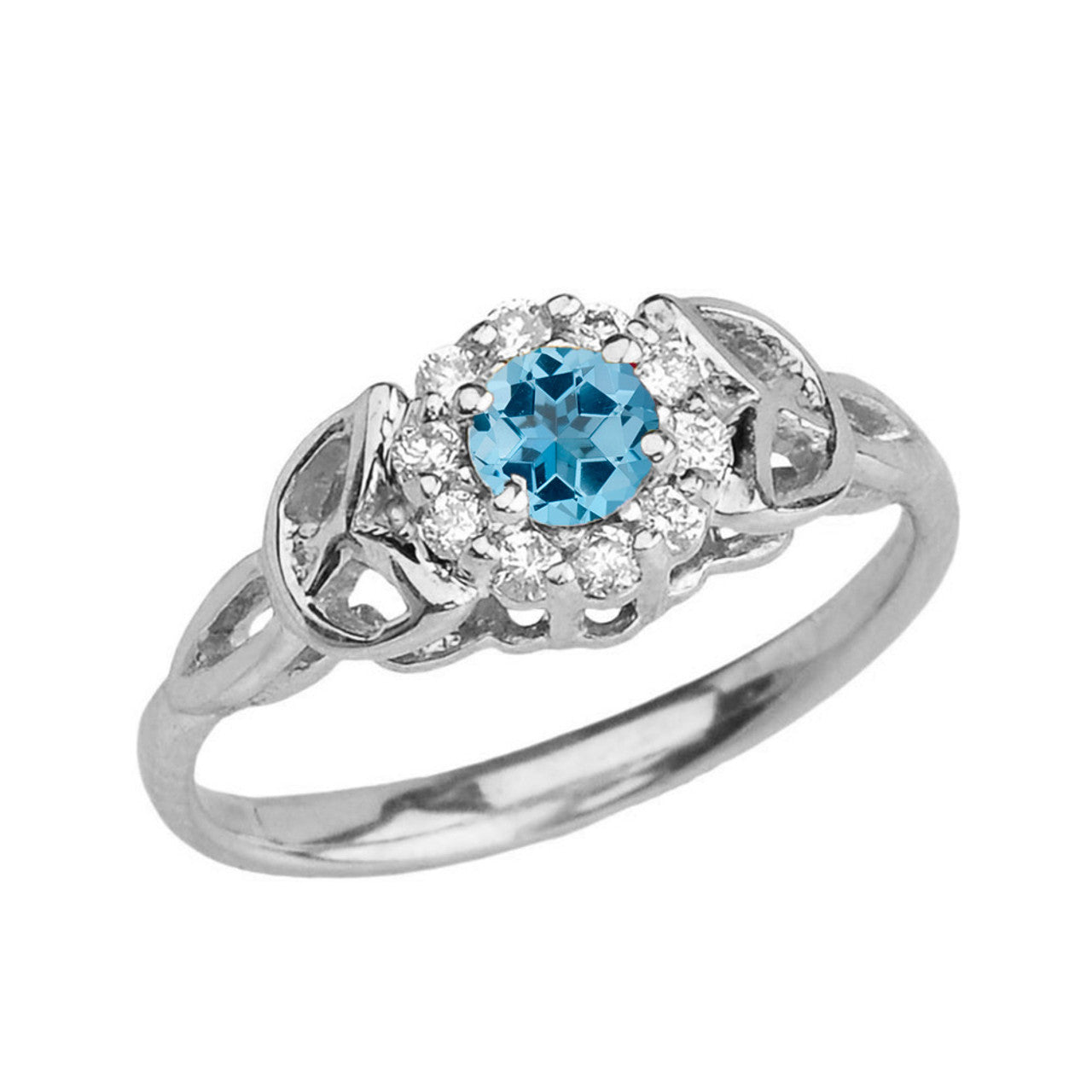 White Gold Diamond and Blue Topaz Engagement/Promise Ring