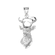 Gold Diamond Cut Deer Head Buck Antlers Pendant Necklace (Available in Yellow/Rose/White Gold)